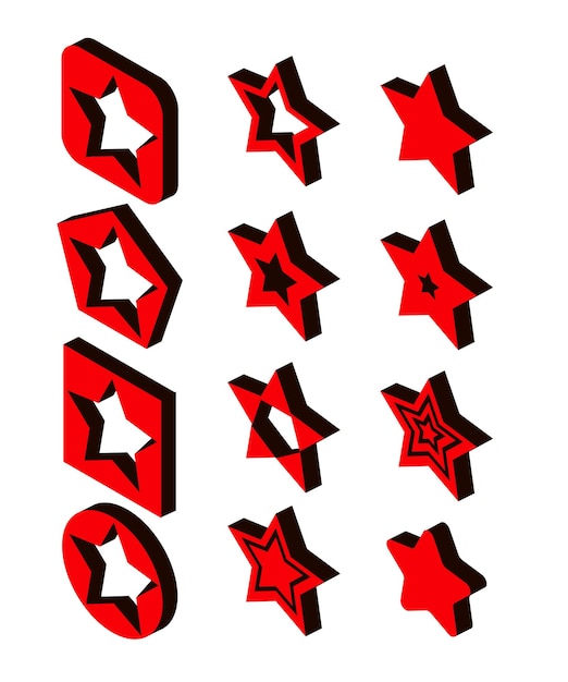 Вектор Иконки звезд в изометрическом 3d стиле красные звезды устанавливают векторную иллюстрацию коллекции eps