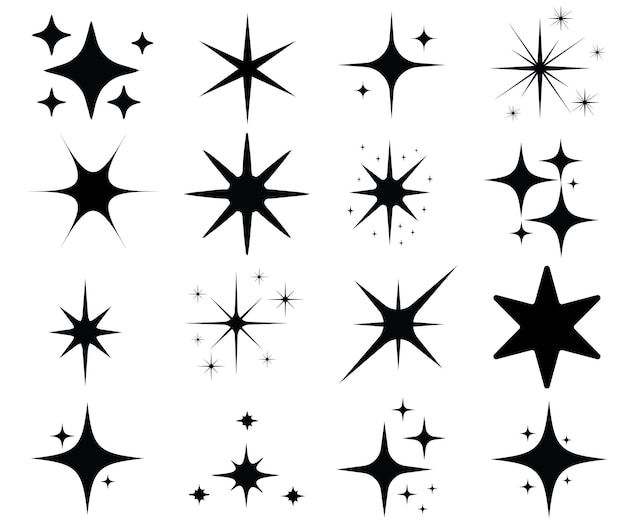 Icone a stella stelle scintillanti scintillii che brillano a scoppiare simboli vettoriali di natale isolati