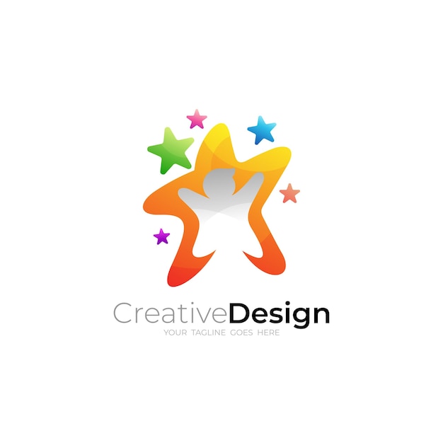 Вектор Логотип звездных детей с дизайном сообщества детские логотипы красочные