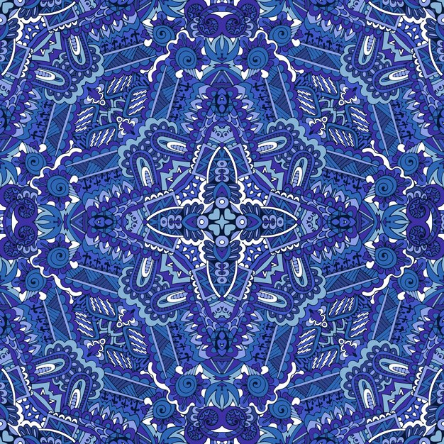 Reticolo senza giunte di doodle di arte linea stella da piastrelle blu ornamentali.