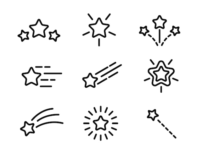 Vector star line icon set stroke sparkle falling and shooting stars cartoon vector illustration