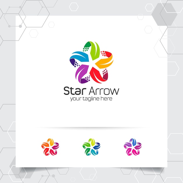 Star logo design concept of arrow symbol element colorful star vector logo used for printing studio and technology