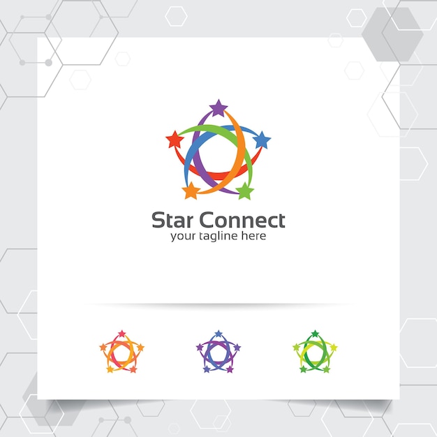 Star logo design with concept of connected line and colorful style