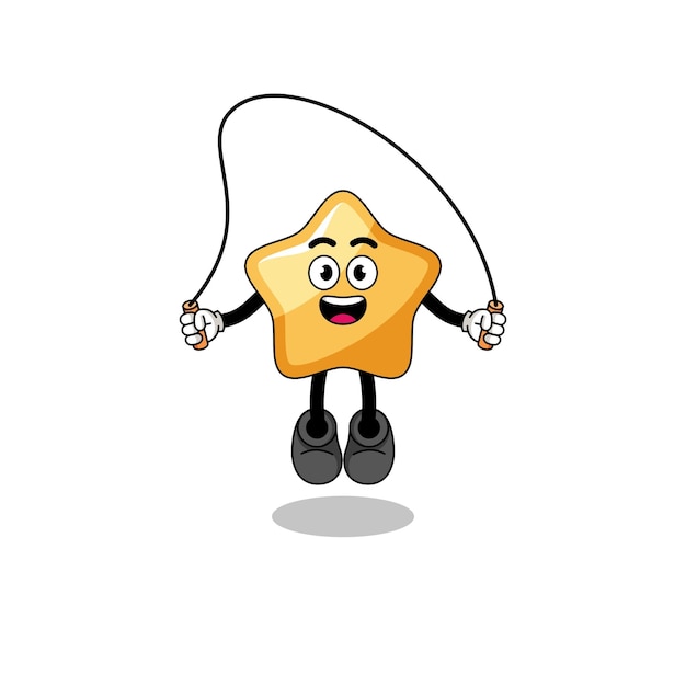 Star mascot cartoon is playing skipping rope