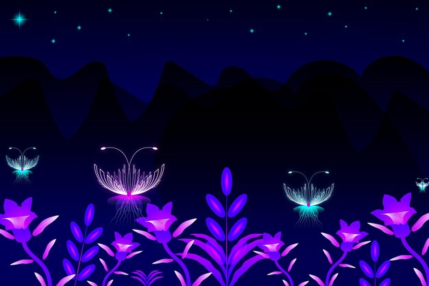 Вектор Звездная гора-цветы ночью