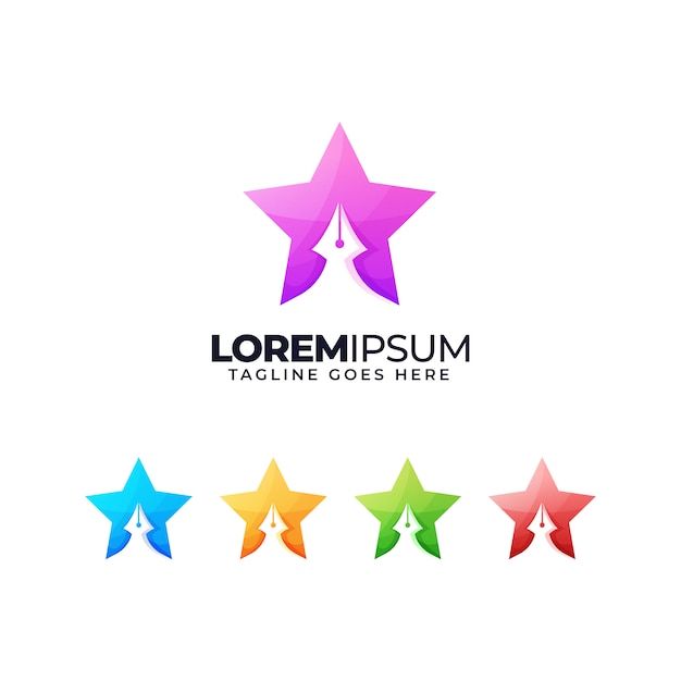 Star pen art logo design with colorful gradient