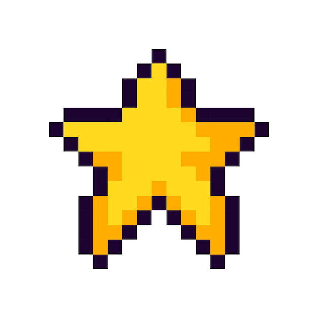 Vettore oggetto di gioco star pixel art, stella pixel di gioco.