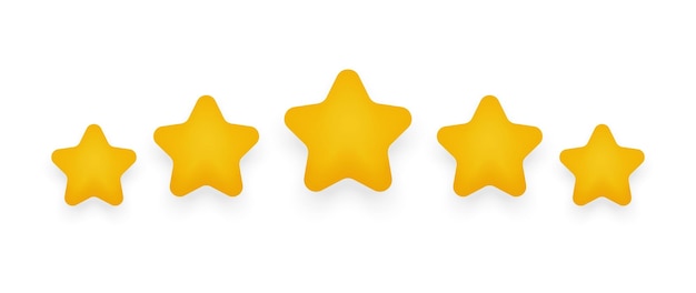 Star rating 5 reviews five stars yellow in cartoon style isolated on white background