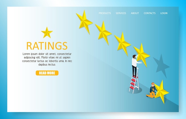 Векторный шаблон веб-сайта целевой страницы звездного рейтинга