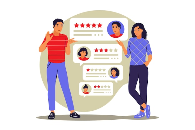 Stelle. recensioni in linea. concetto di feedback. illustrazione vettoriale. appartamento.