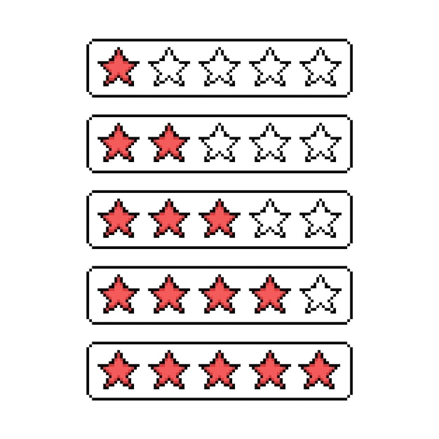 Vector star rating pixel icon retro vector illustration design feedback review rating five stars