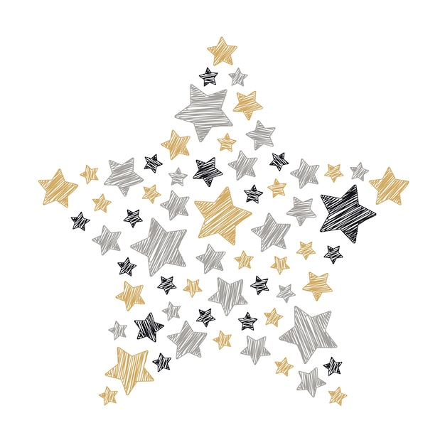 Vector star scribble christmas gouden zwart grijs geïsoleerde witte achtergrond