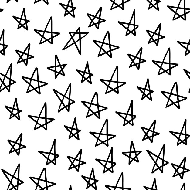 star seamless pattern. outline sketch black childish cosmos repeat backdrop.