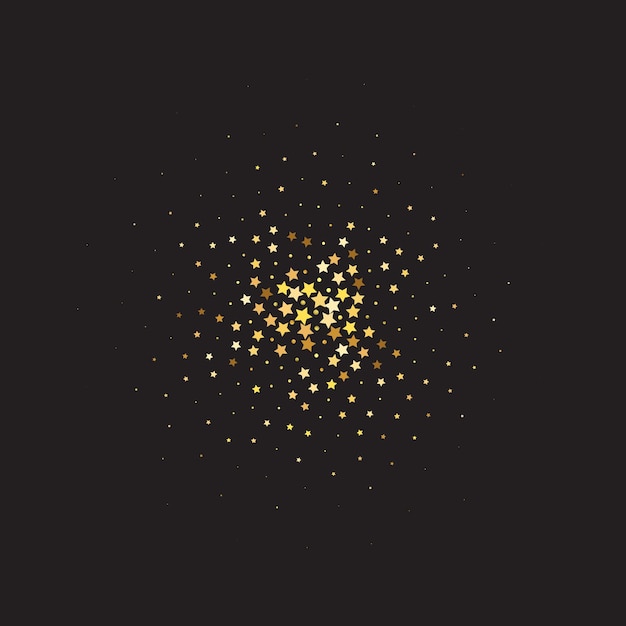 Star Sequin Confetti on Black Background. Voucher Gift Card Template. Isolated Flat Birthday Card. Golden Stars Banner. Christmas Party Frame. Vector Gold Glitter. Falling Particles on Floor.