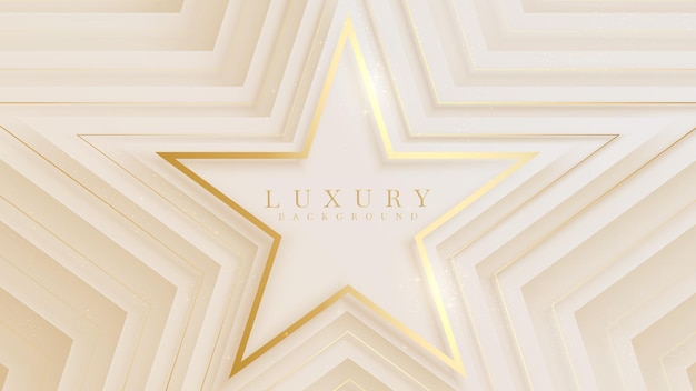 Star shape golden line on luxury canvas scene sparkle, award nomination background concept in pastel cream color, vector illustration about modern template sweet and smoot feeling design.