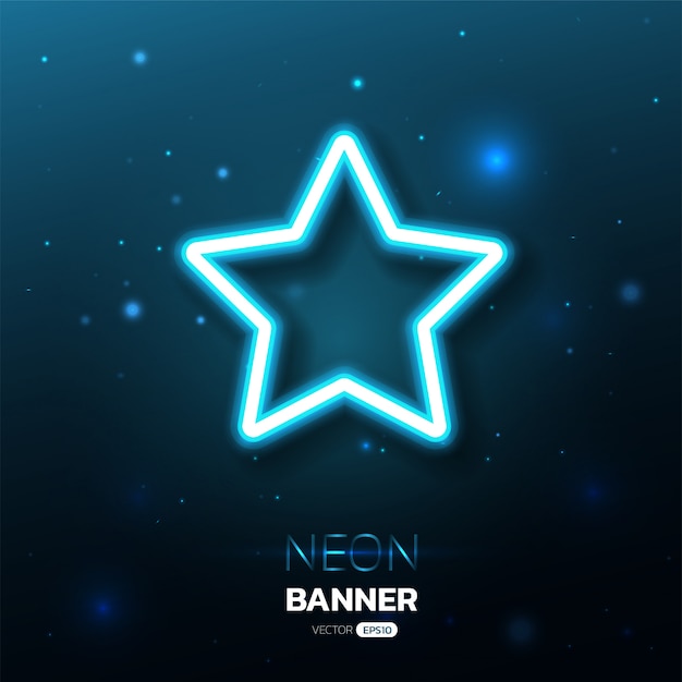 Star shape neon banner with lights effects.