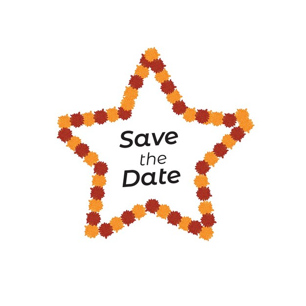 Vettore forma a stella salvare la data con fiori di marigold ghirlanda decorazione per l'invito al matrimonio