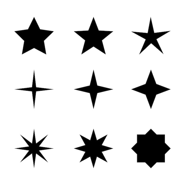 Star shape set with different flat style isolated on white background for decorative graphic design