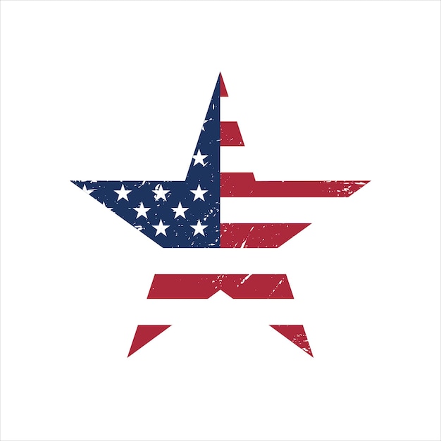 Vector star shaped united states flag with grunge texture