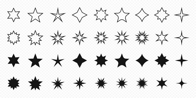 Star shapes Star icons collection Star icons isolated on transparent background Sparcle icons Starburst icons Isolated vector graphic