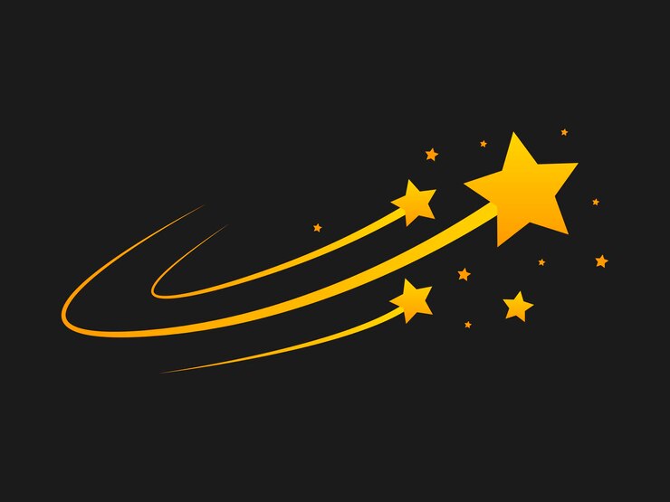 Vector star silhouette of the falling of comets, meteorites, asteroids, the sparks of fireworks. vector design elements isolated on black background.