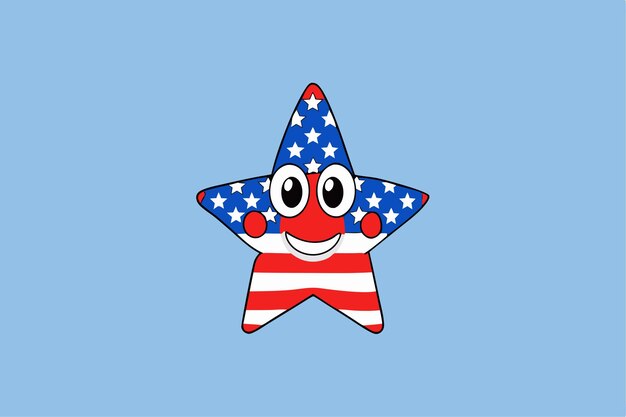 Vector star spangled stella patriotic starshaped character with red white and blue stars