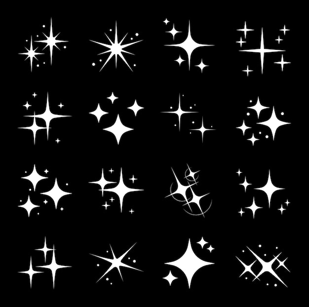 Star sparkle twinkle star burst flashes of shine glitter and light sparks vector icons bright star sparkles with twinkle effect for christmas background magic stars with flare glare and rays glow