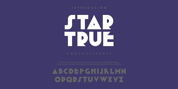 Star true font alfabeto moderno minimale astratto illustrazione vettoriale di tecnologia tipografica