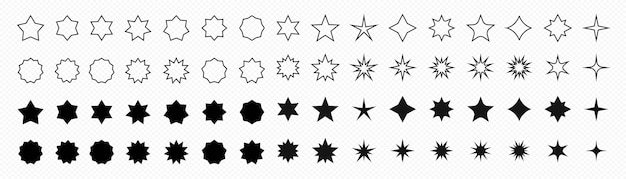 Set di icone vettoriali a stella forma scintillante silhouette scintillante twi brillante