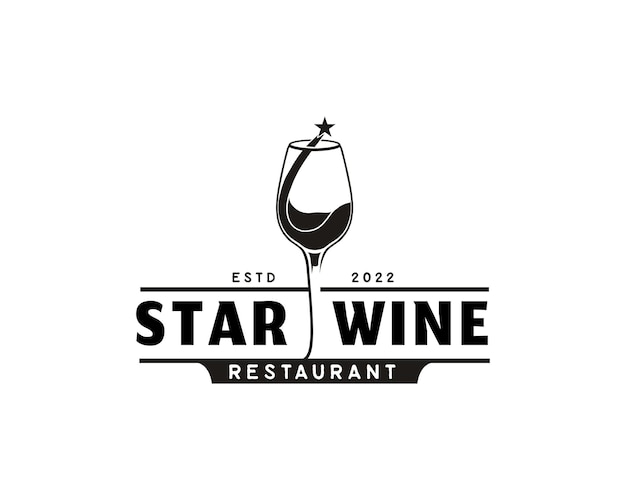 Concetto di logo stella e vino modello di progettazione logo vino vintage