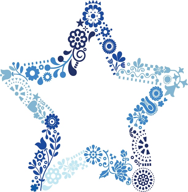 Vector star with botanical flower which consists of isolated elements modern style with beautiful elements