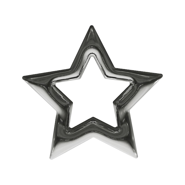 Star with chrome effect in 2000s style isolated on white background