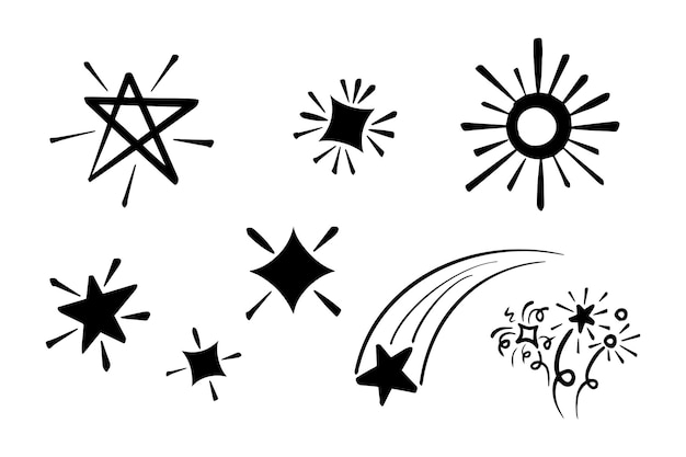 Vector starburst doodle set hand drawn star