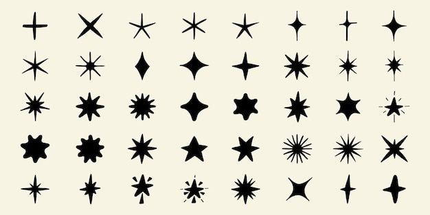 Starburst-iconen variëren in vorm en grootte Sparkle-iconen zijn vet en dynamisch Perfect voor ontwerpprojecten Element vector set