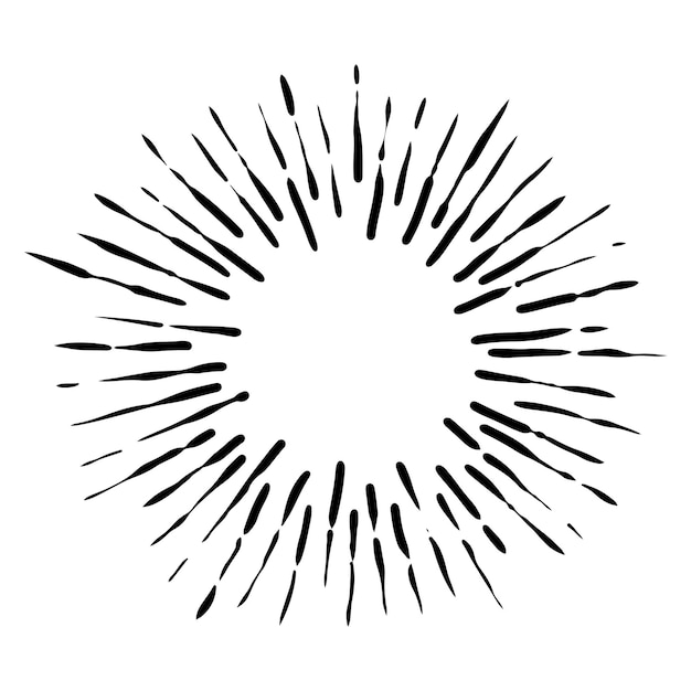 Starburst, sunburst  hand drawn. Design Element Fireworks Black Rays. Comic explosion effect. Radiating, radial lines.