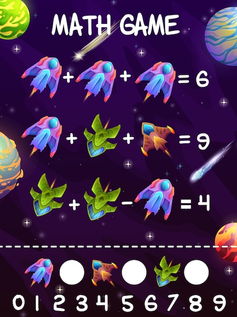 Starcrafts and spaceships in galaxy math worksheet