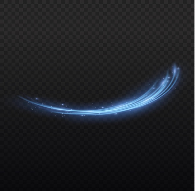 Stardust blue wave Sparkle light blur line Swirl trail effect Glowing wavy speed Vector