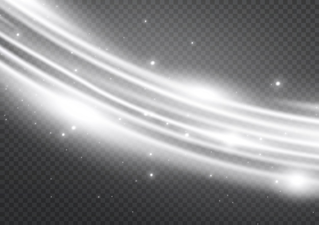 Stardust white wave Sparkle light blur line Swirl trail effect Glowing wavy speed Vector