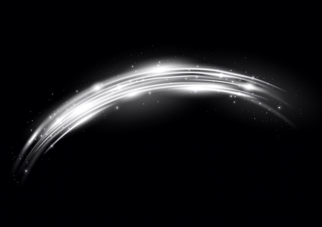 Stardust white wave sparkle light blur line swirl trail effect glowing wavy speed vector