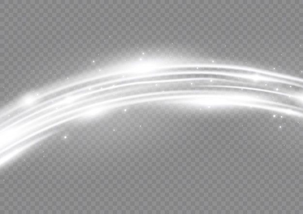 Stardust white wave Sparkle light blur line Swirl trail effect Glowing wavy speed Vector