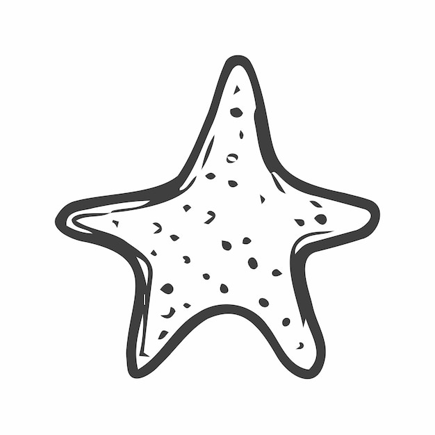 Каракули морской звезды в стиле ручной работы с черной линией на белом фоне