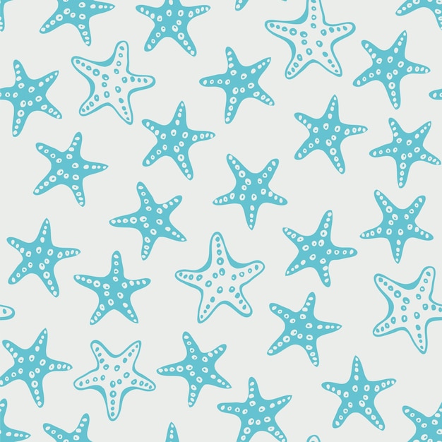 Starfish seamless vector pattern hand drawn doodle