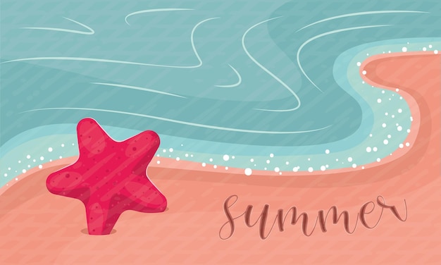 Vector starfish on the seashore summer landscape