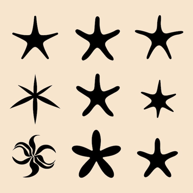 Starfish set black silhouette clip art vector