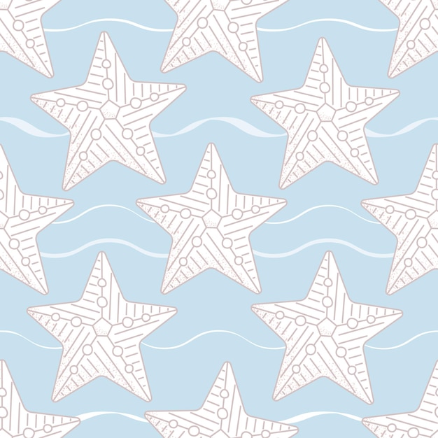 Vector starfish vector seamless pattern sea beach line doodle summer print for fabric paper wrap