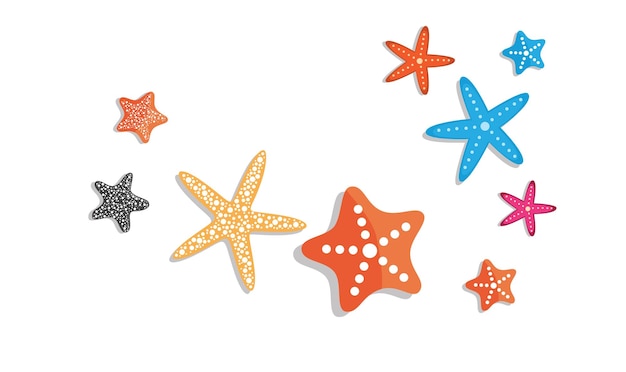 Starfish vector set in different shapes and colors flat vector in cartoon style isolated on white