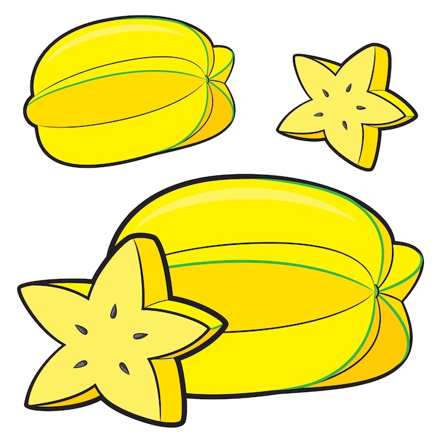 Vector starfruit cartoon set