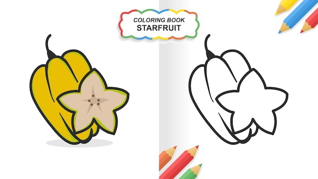 Starfruit hand getekend kleurboek om te leren. Egale kleur klaar om af te drukken