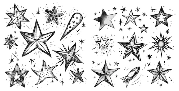Starry doodles vector illustration icons set