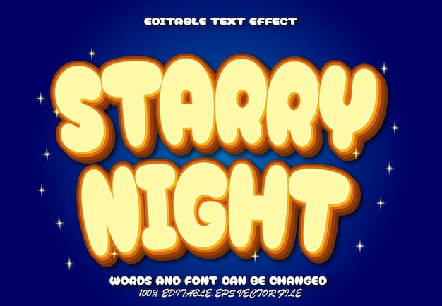 Звездная ночь редактируемый текстовый эффект в стиле мультфильма